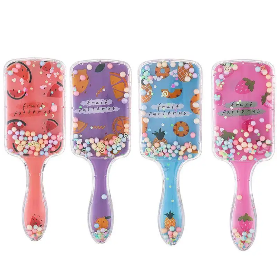 Cute Fruit Floating Glitter Detangling Hair Brush Mask Queen Nepal
