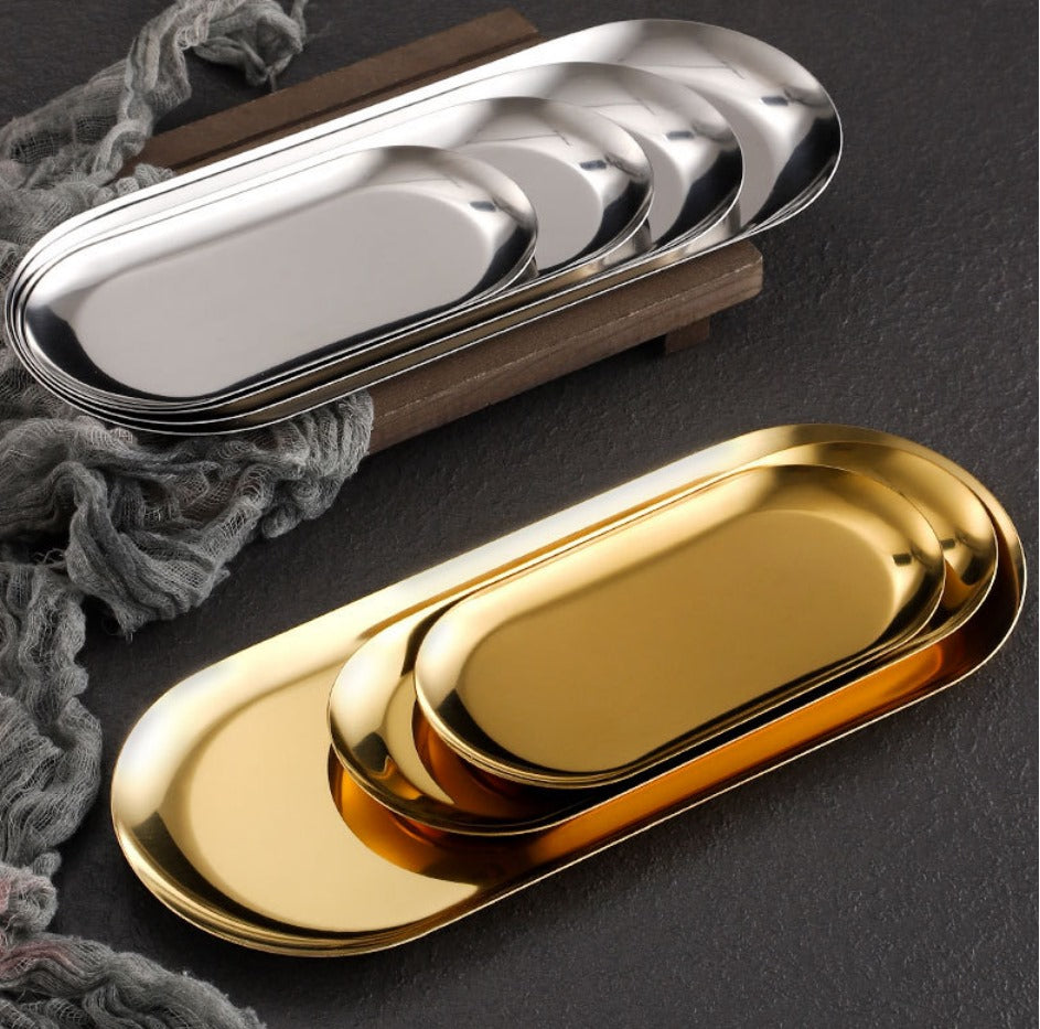 Oval Golden & Silver Stainless Steel Decorative Tray Mask Queen Nepal