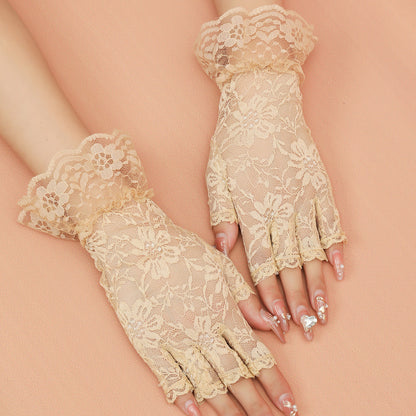 Lace Gloves, Fingerless, Women's Gloves, UV Protection, Summer, Stylish, Floral Pattern, Thin, Short, Gloves, Sunscreen, UV Protection, Bicycle, Driving, Wedding, Brides Mask Queen Nepal