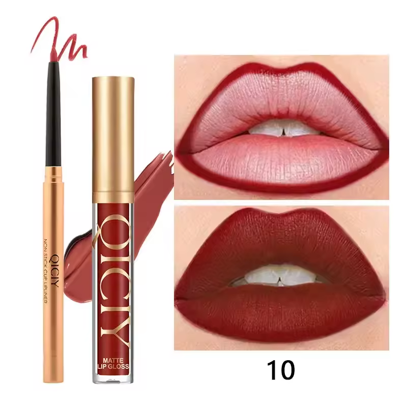 QICIY Lip Gloss Lip & Liner Set Waterproof Matte Easy Coloring Lipstick Set Easy Beauty Nepal