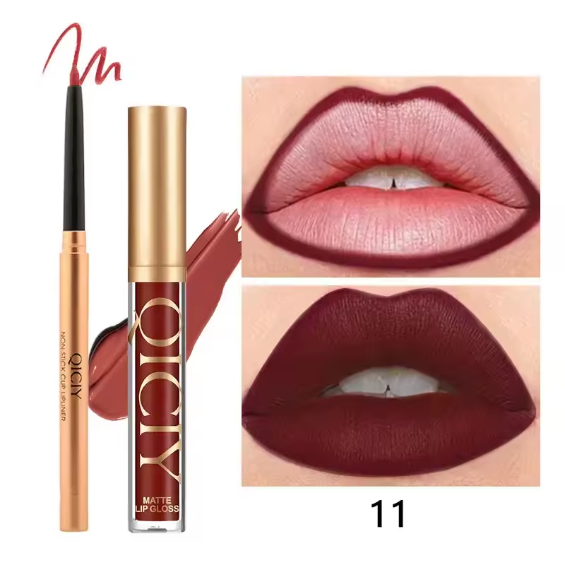 QICIY Lip Gloss Lip & Liner Set Waterproof Matte Easy Coloring Lipstick Set Easy Beauty Nepal