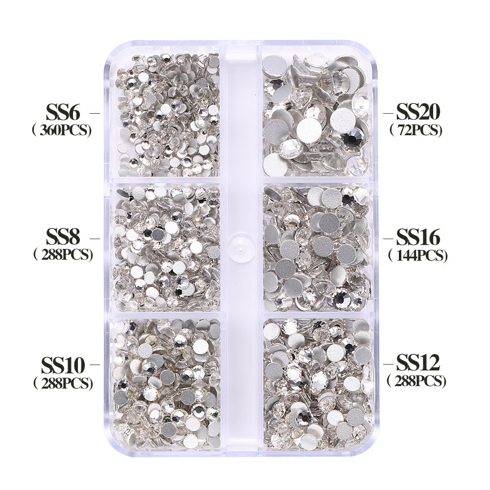 Mixed Sizes 6 Grid Box Crystal Glass FlatBack Rhinestones For Nail Art Mask Queen Nepal