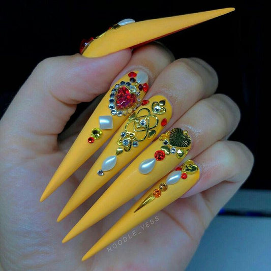 Press On Nail Long Stiletto Shape Nails 10Pcs Mask Queen Nepal