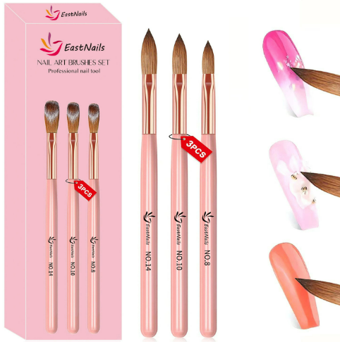 3Pcs Natural Bristles & Light Sturdy Crystal Body Nail Art Acrylic Brush Set Mask Queen Nepal
