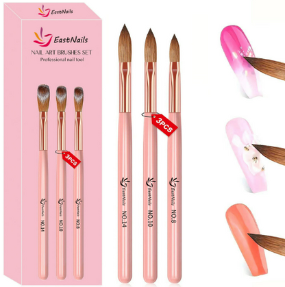 3Pcs Natural Bristles & Light Sturdy Crystal Body Nail Art Acrylic Brush Set Mask Queen Nepal