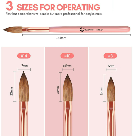 3Pcs Natural Bristles & Light Sturdy Crystal Body Nail Art Acrylic Brush Set Mask Queen Nepal