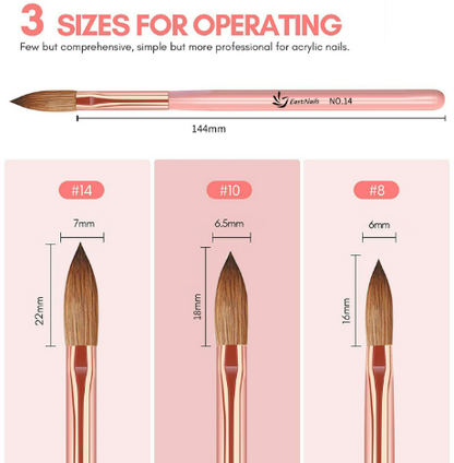 3Pcs Natural Bristles & Light Sturdy Crystal Body Nail Art Acrylic Brush Set Mask Queen Nepal