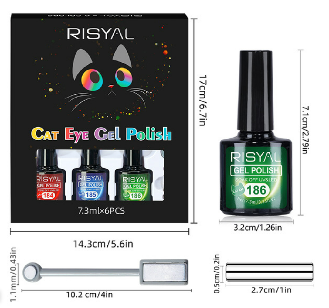 RISYAL 5 Color Cat Eye Gel  Set 7.3ml*6 Mask Queen Nepal