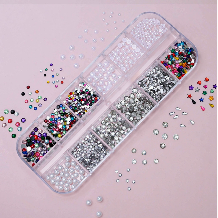 PH/12 Grid Nail Stone Box Nail Art Rhinestone Mask Queen Nepal