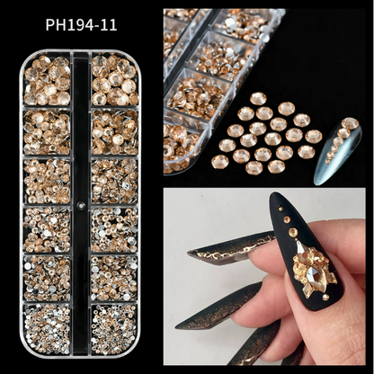 PH140/PH194/12 Grid Nail Stone Box Nail Art Rhinestone Mask Queen Nepal