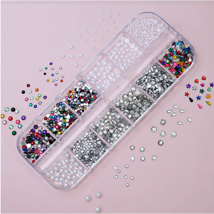 PH207/052/190/110/ZB014/12 Grid Nail Stone Box Nail Art Rhinestone Mask Queen Nepal