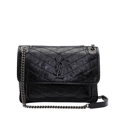 Saint Laurent Black Niki Medium Ysl-Plaque Leather Shoulder Bag Easy Beauty Nepal