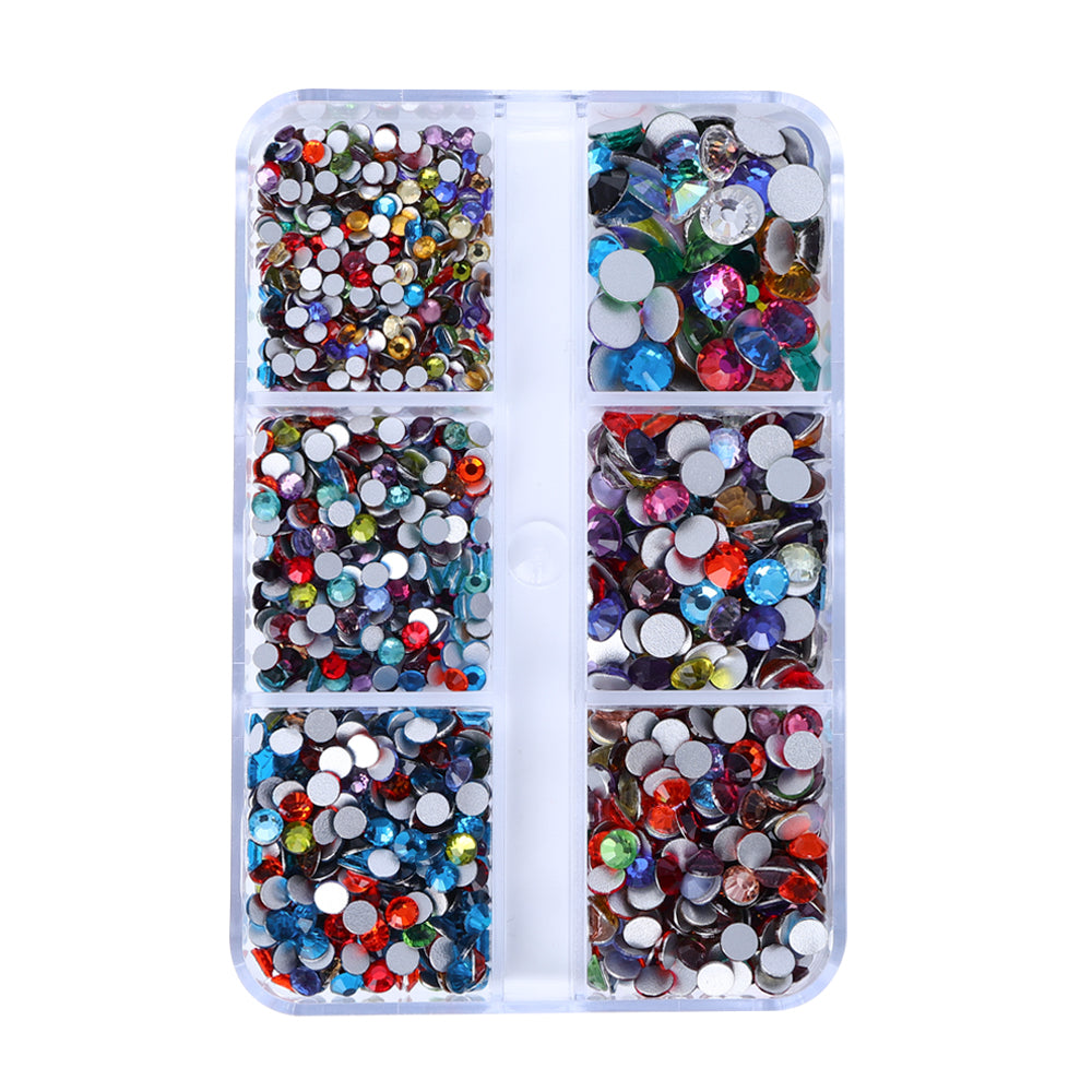 Mixed Sizes 6 Grid Box Crystal Glass FlatBack Rhinestones For Nail Art Mask Queen Nepal