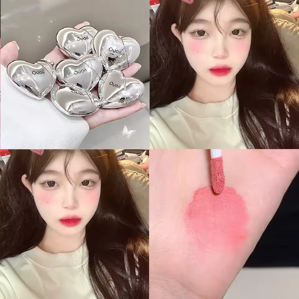 Ouoii Lavender Matte Liquid Blush Velvet Heart Shaped Face Pigment Easy Beauty Nepal