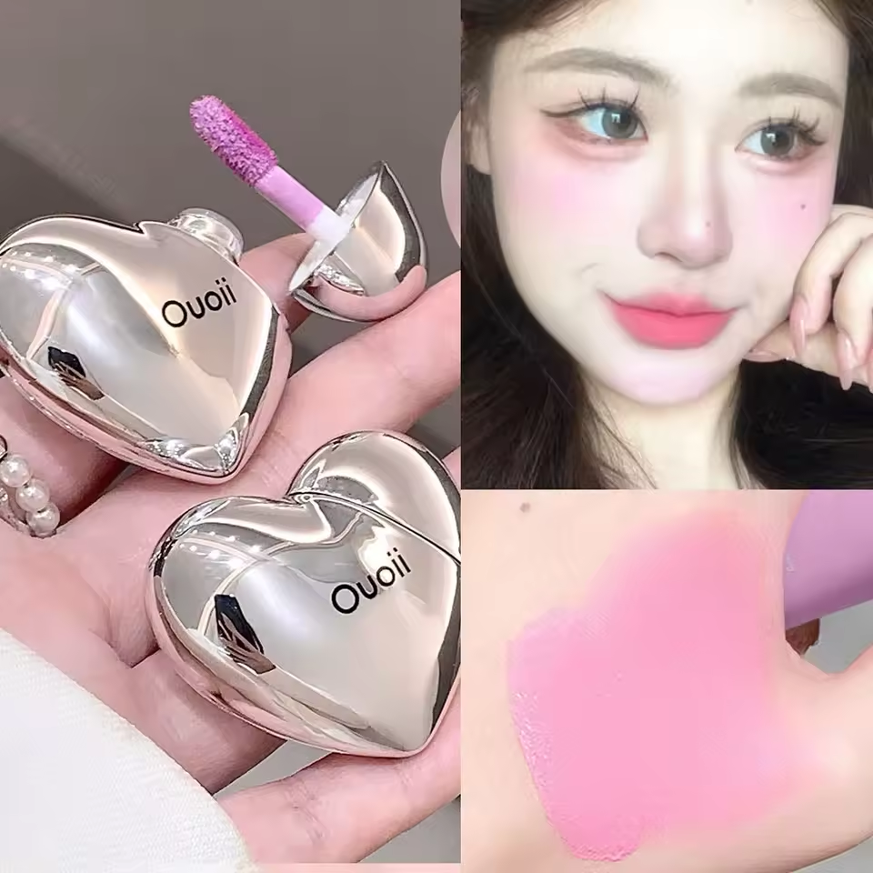 Ouoii Lavender Matte Liquid Blush Velvet Heart Shaped Face Pigment Easy Beauty Nepal