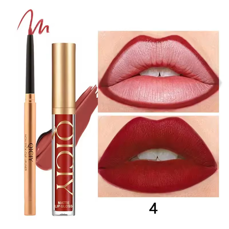 QICIY Lip Gloss Lip & Liner Set Waterproof Matte Easy Coloring Lipstick Set Easy Beauty Nepal