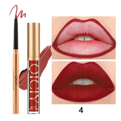 QICIY Lip Gloss Lip & Liner Set Waterproof Matte Easy Coloring Lipstick Set Easy Beauty Nepal