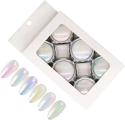 Nail Ornament 6 - Colors White Pearl Chrome Nail Powder Set Mask Queen Nepal