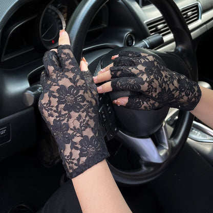 Lace Gloves, Fingerless, Women's Gloves, UV Protection, Summer, Stylish, Floral Pattern, Thin, Short, Gloves, Sunscreen, UV Protection, Bicycle, Driving, Wedding, Brides Mask Queen Nepal