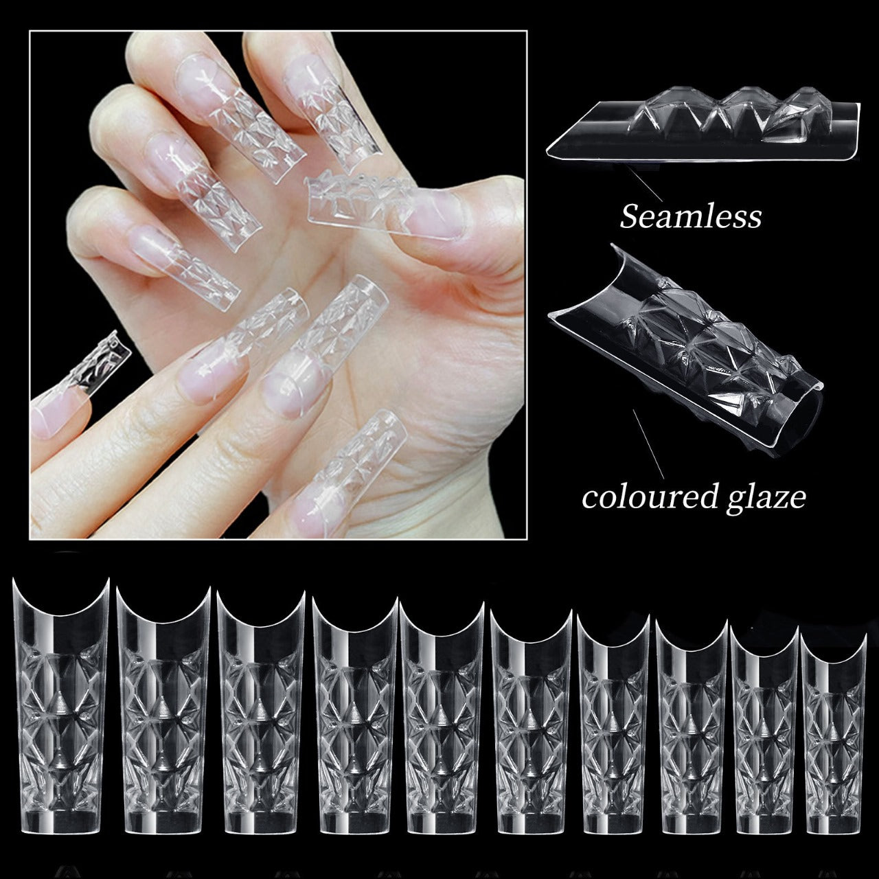 New 120pcs Clear Glaze Fake Nail 3D Crystal Full Cover False Art Nail Capsules For Extension Tips Square Coffin Press On Nail Mask Queen Nepal