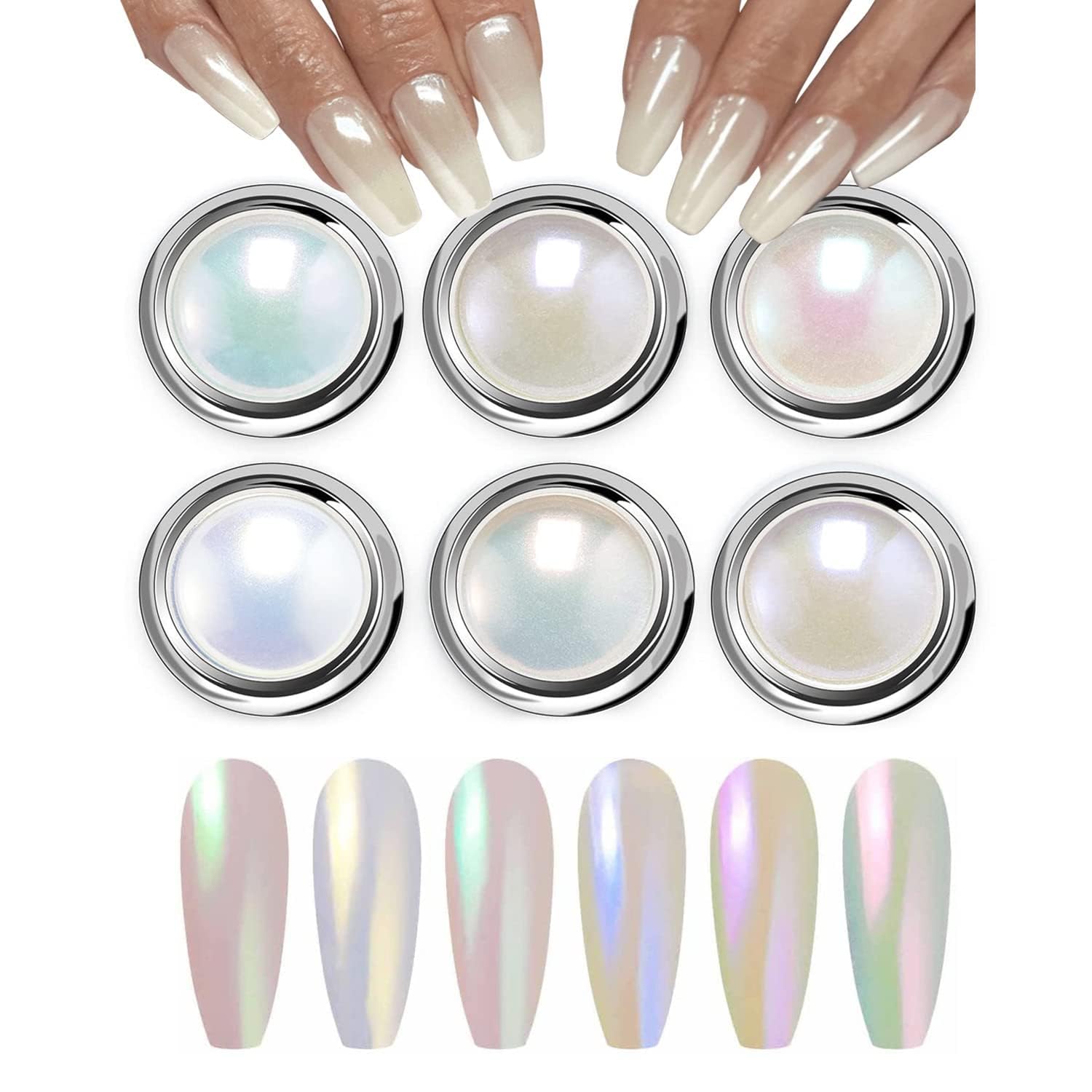 Nail Ornament 6 - Colors White Pearl Chrome Nail Powder Set Mask Queen Nepal