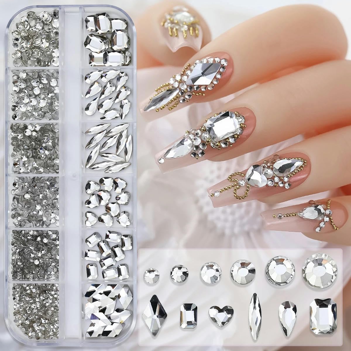 PH 12 Grid Nail Stone Box Nail Art Rhinestone Mask Queen Nepal