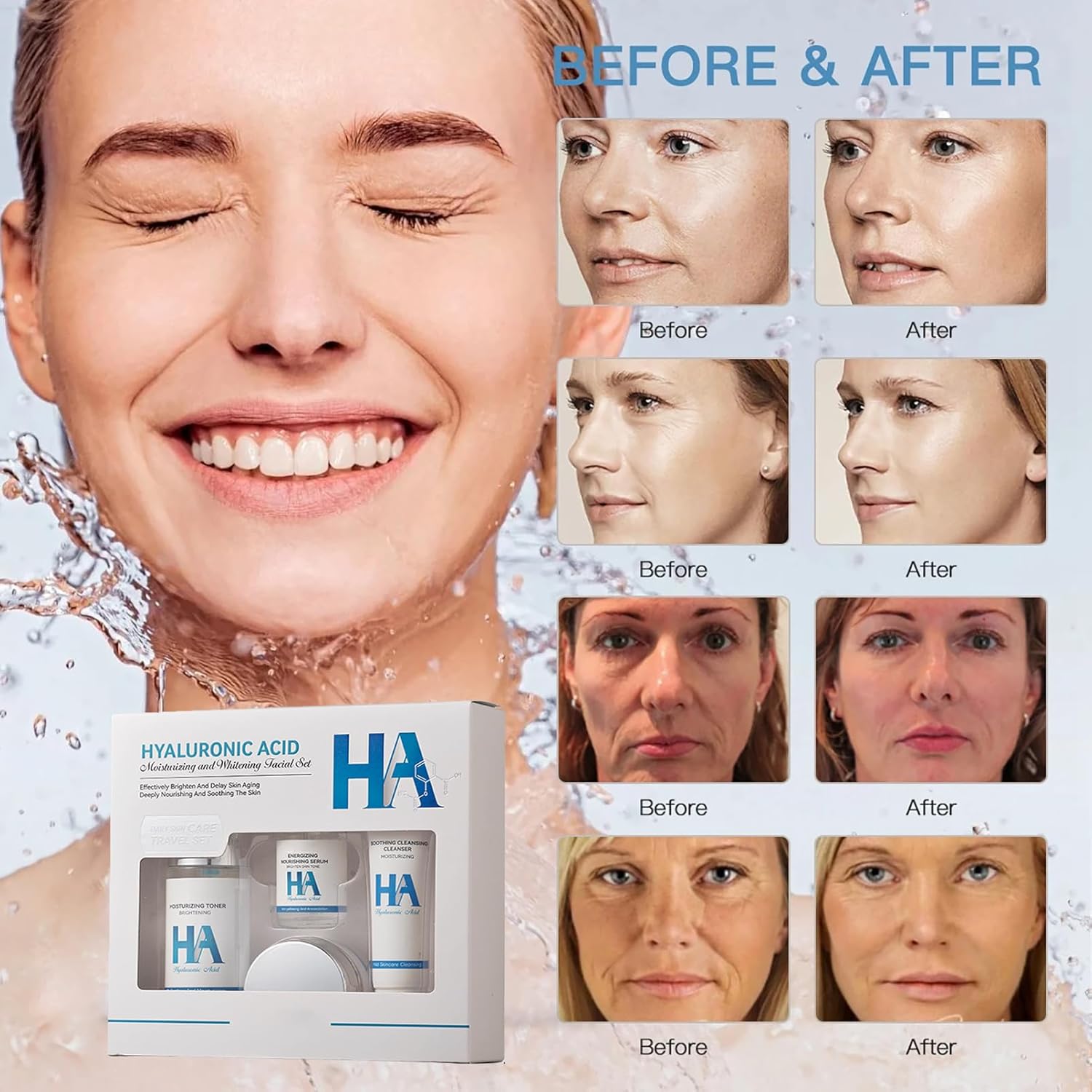 Hyaluronic Acid HA Moisturizing & Hydrating Skin Care 4pcs Set Easy Beauty Nepal