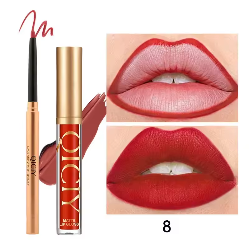 QICIY Lip Gloss Lip & Liner Set Waterproof Matte Easy Coloring Lipstick Set Easy Beauty Nepal