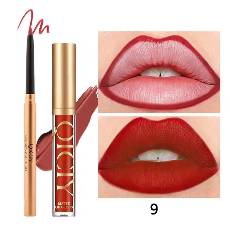 QICIY Lip Gloss Lip & Liner Set Waterproof Matte Easy Coloring Lipstick Set Easy Beauty Nepal