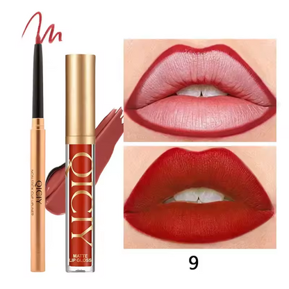 QICIY Lip Gloss Lip & Liner Set Waterproof Matte Easy Coloring Lipstick Set Easy Beauty Nepal