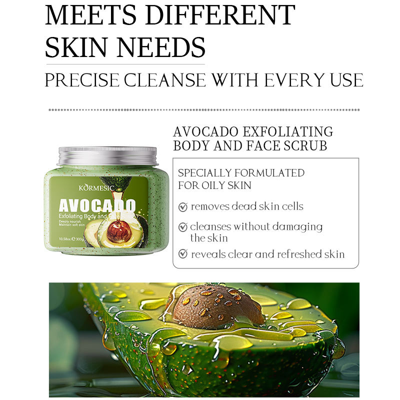 KORMESIC 300g Avocado Coconut Rose Aloe Vera Exfoliating Body Face Scrub Easy Beauty Nepal