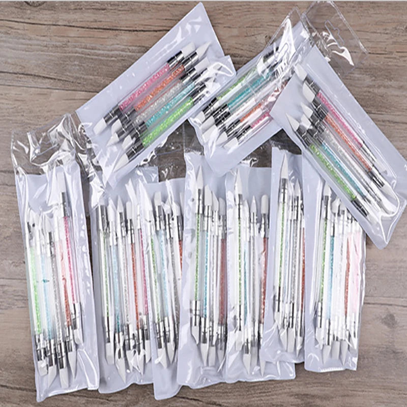 5 Pcs Acrylic Handle Silicone Nail Brush 2-ways Silicon Tool L,5 Pieces Brush Rhinestone Crystal Nail Art Brush Pen 14cm Length Mask Queen Nepal