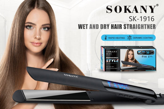 SOKANY SK-1929 Hair Straightener Iron with Digital Display - 750°F High Heat Ceramic Plates, Fast Heating & Smart Memory for Salon-Quality Styling Mask Queen Nepal