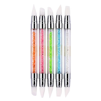 5 Pcs Acrylic Handle Silicone Nail Brush 2-ways Silicon Tool L,5 Pieces Brush Rhinestone Crystal Nail Art Brush Pen 14cm Length Mask Queen Nepal