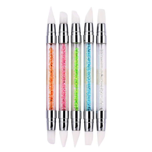 5 Pcs Acrylic Handle Silicone Nail Brush 2-ways Silicon Tool L,5 Pieces Brush Rhinestone Crystal Nail Art Brush Pen 14cm Length Mask Queen Nepal