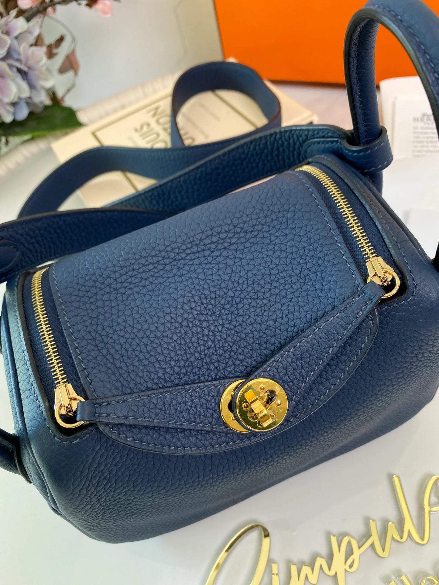 Hermes mini Lindy Bleu Nuit Bag GAB-136 Mask Queen Nepal