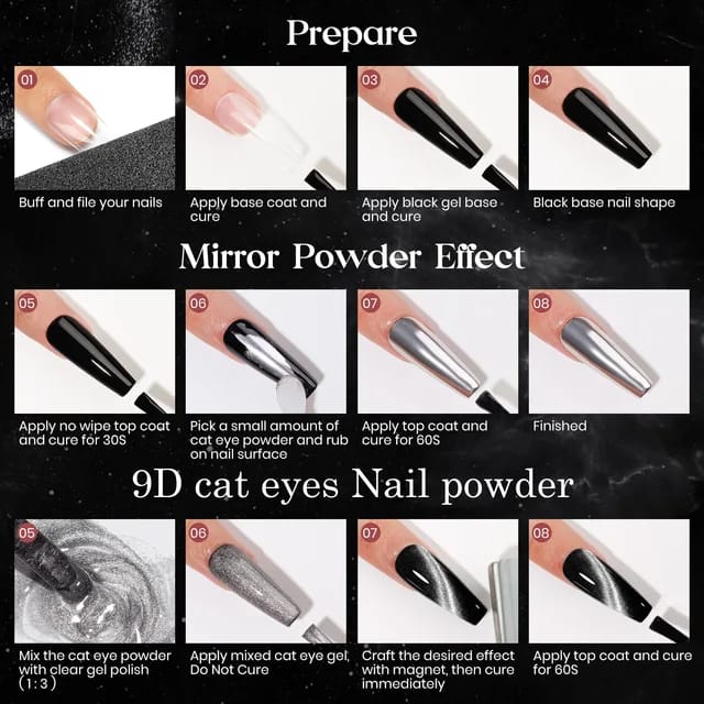 2 in 1 Multifunctional Metallic Cat Eye Chrome Nail Powder Mask Queen Nepal