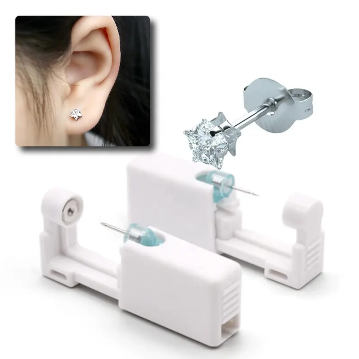 Self Ear Piercing Gun With Pentagon White Zircon 5mm Studs Disposable Tool Mask Queen Nepal