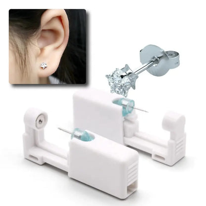 Self Ear Piercing Gun With Pentagon White Zircon 5mm Studs Disposable Tool Mask Queen Nepal