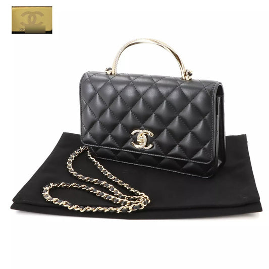 CHANEL Matelassé Chain Wallet Leather Black Rhinestone Bag Easy Beauty Nepal