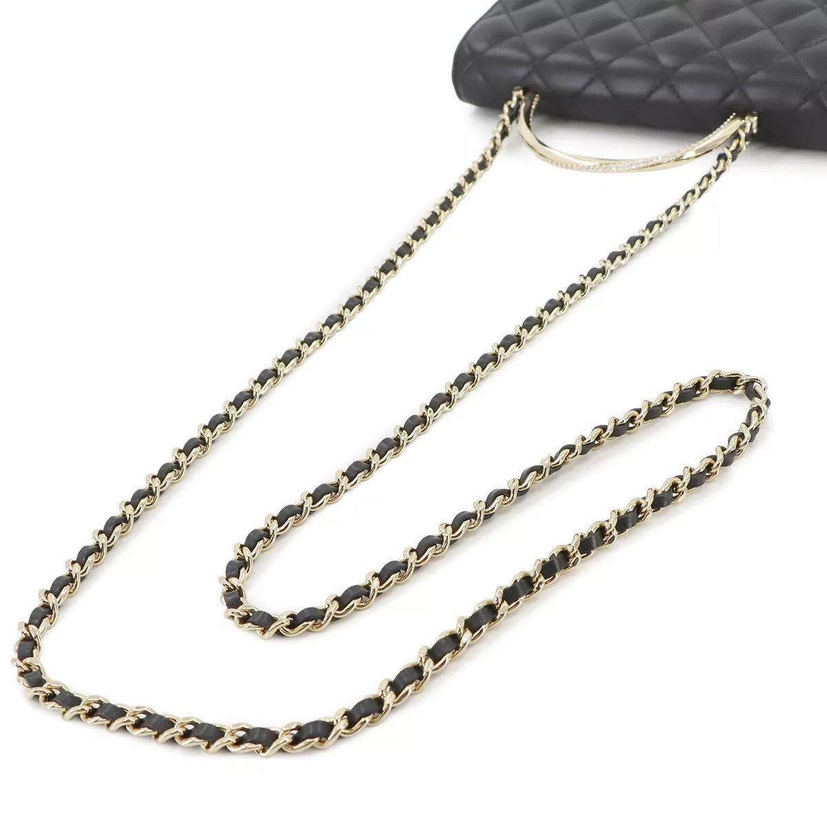 CHANEL Matelassé Chain Wallet Leather Black Rhinestone Bag Easy Beauty Nepal