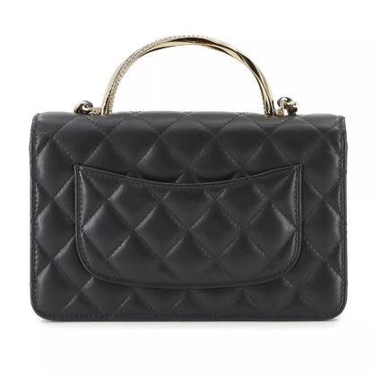 CHANEL Matelassé Chain Wallet Leather Black Rhinestone Bag Easy Beauty Nepal