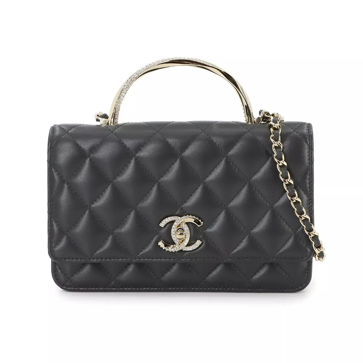 CHANEL Matelassé Chain Wallet Leather Black Rhinestone Bag Easy Beauty Nepal