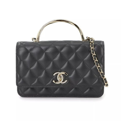 CHANEL Matelassé Chain Wallet Leather Black Rhinestone Bag Easy Beauty Nepal