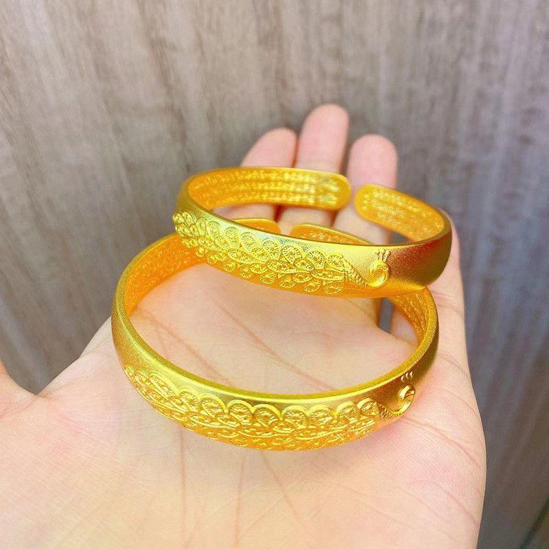 Gold Plated Wide Bangle Women's Adjustable Peacock Bracelet Easy Beauty Nepal