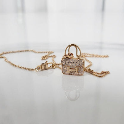 H Letter Bag Necklace Micro-Encrusted Handbag Pendant Titanium Steel Chain Easy Beauty Nepal