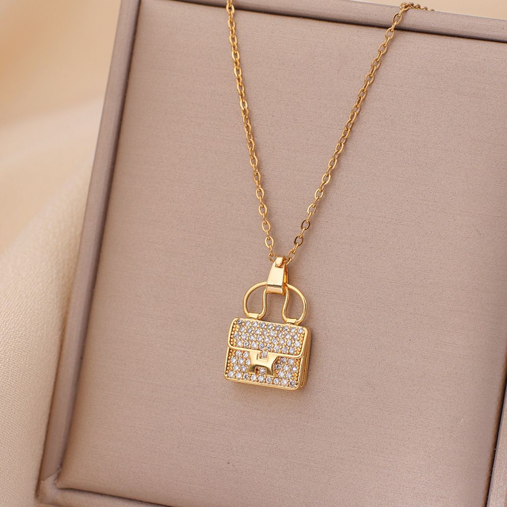 H Letter Bag Necklace Micro-Encrusted Handbag Pendant Titanium Steel Chain Easy Beauty Nepal