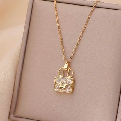 H Letter Bag Necklace Micro-Encrusted Handbag Pendant Titanium Steel Chain Easy Beauty Nepal