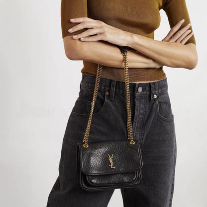 Saint Laurent Black Niki Medium Ysl-Plaque Leather Shoulder Bag Easy Beauty Nepal