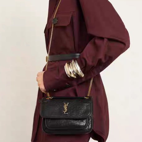 Saint Laurent Black Niki Medium Ysl-Plaque Leather Shoulder Bag Easy Beauty Nepal